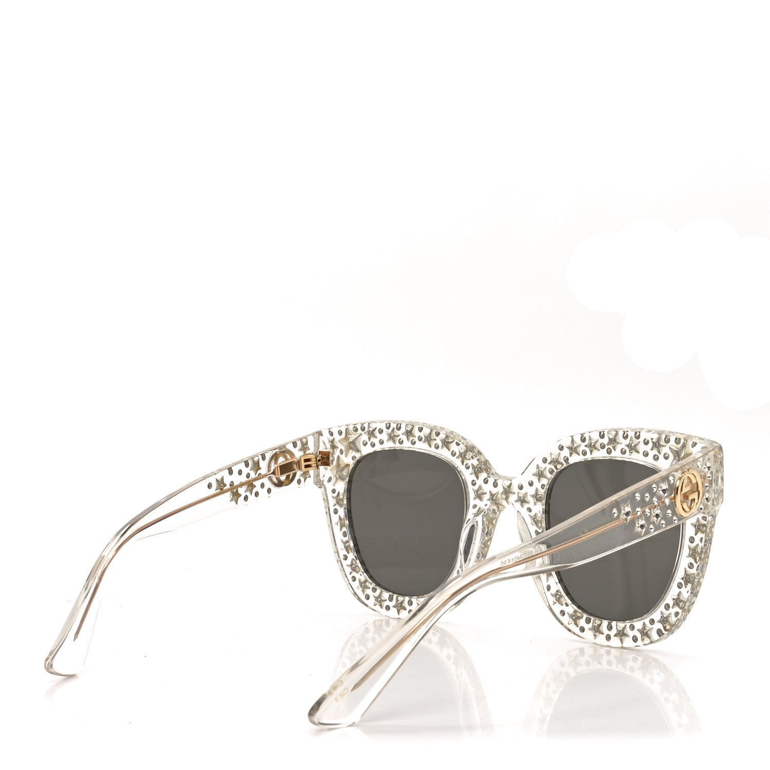 Gucci Acetate Crystal Oversize Mirrored Star Sunglasses GG0116S Ivory 4 of 6