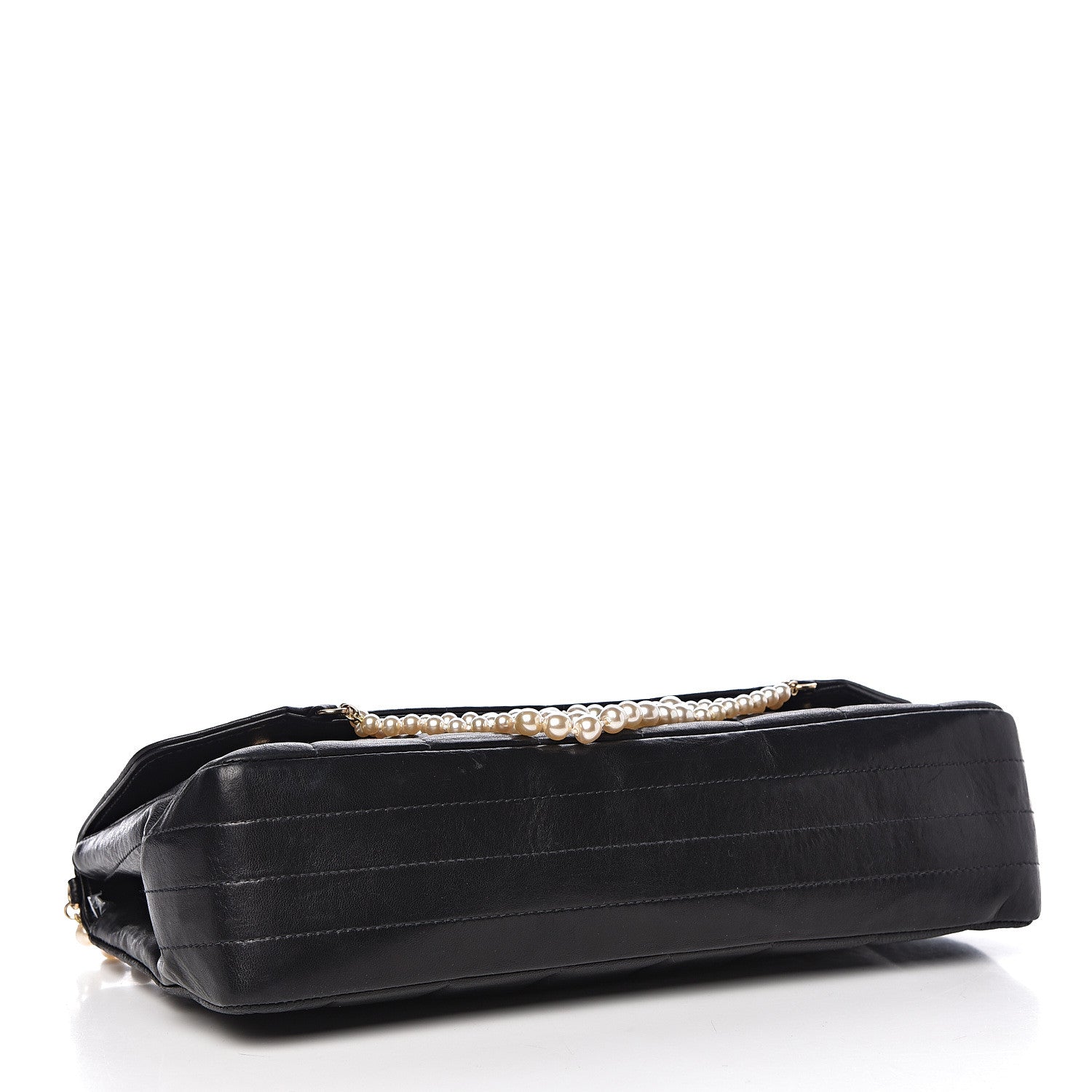 Chanel Lambskin Chocolate Bar Pearl Chain Flap Black 4 of 13