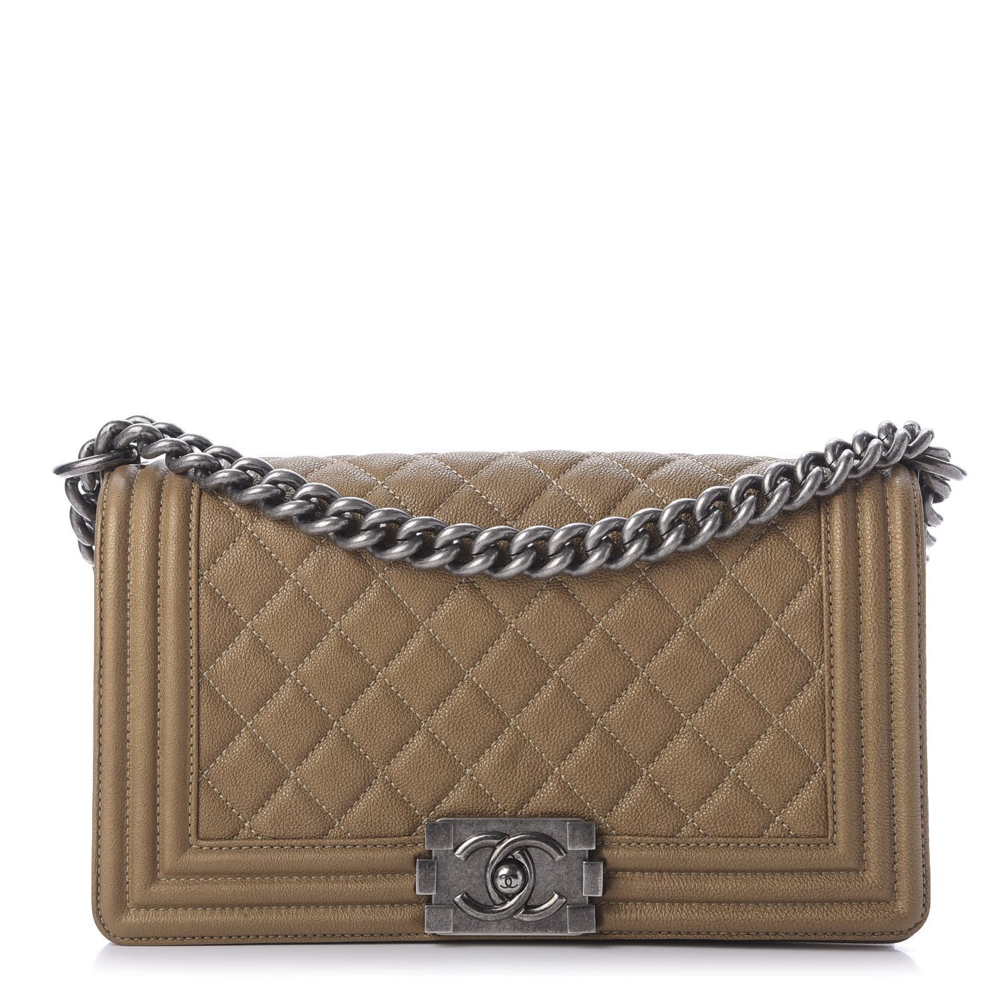 Metallic Calfskin Quilted Medium Boy Flap Dark Gold