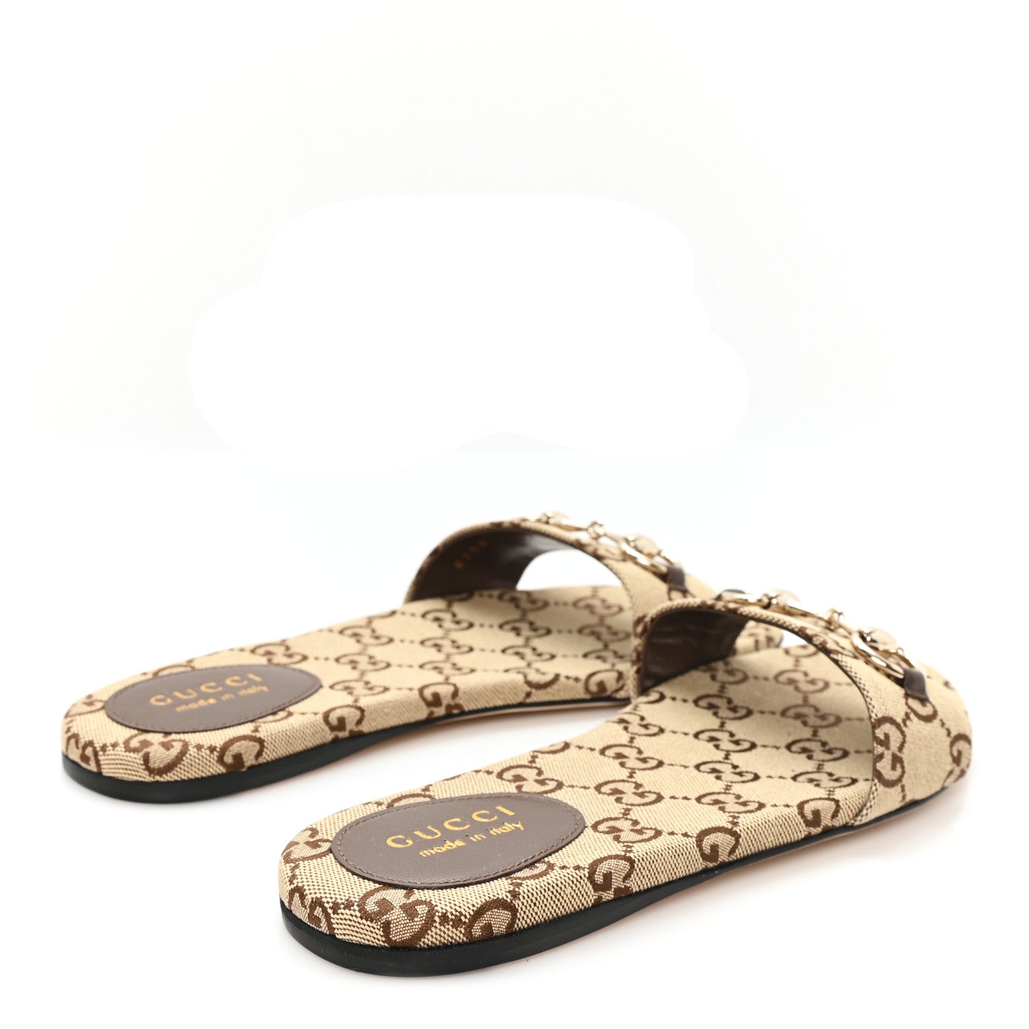 Gucci Monogram Horsebit Slide Sandals 37 Camel Ebony 5 of 10