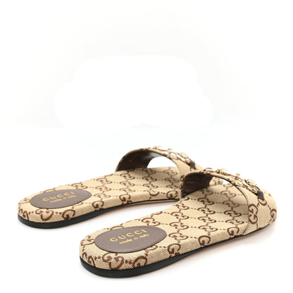 Gucci Monogram Horsebit Slide Sandals 37 Camel Ebony 5 of 10