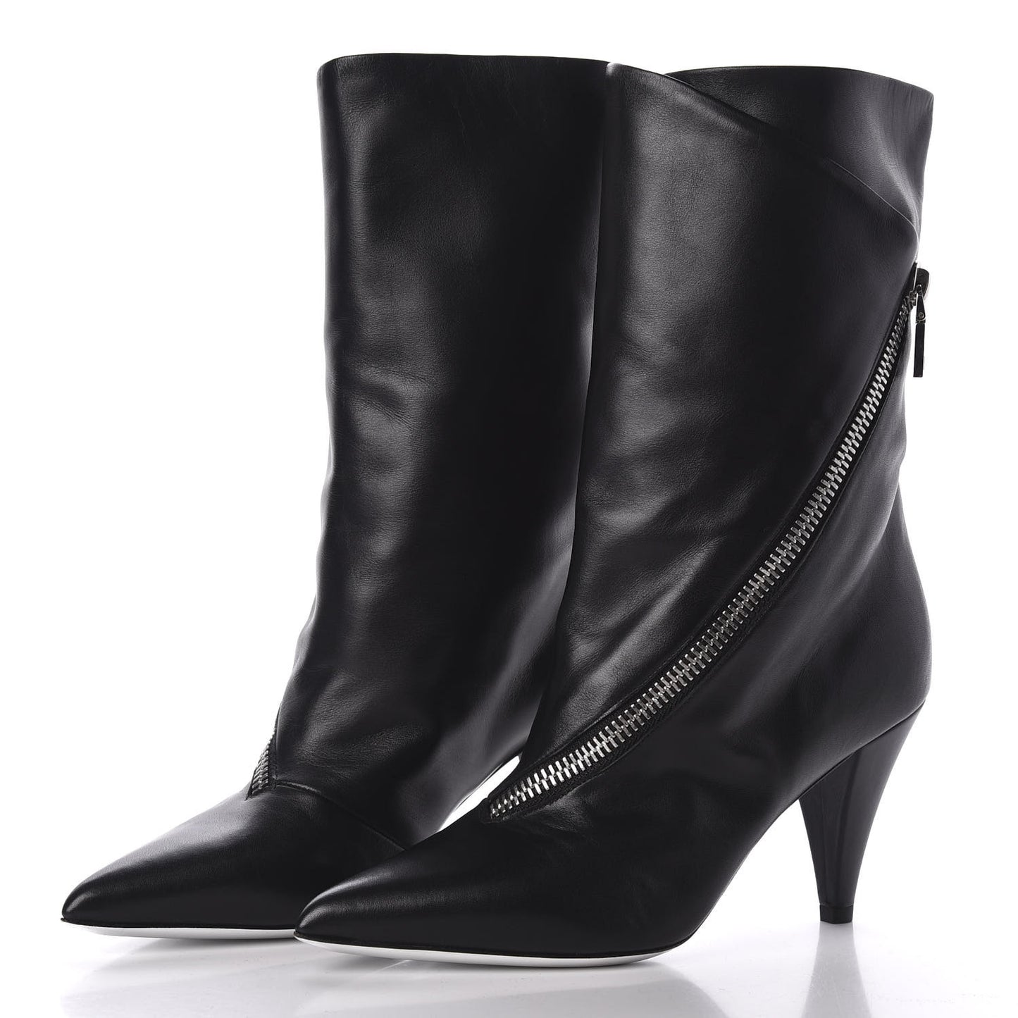 Smooth Calfskin Zip Ankle Boots 37 Black