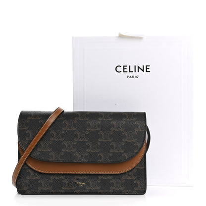 Celine Triomphe Canvas Lambskin Wallet On Strap Tan 14 of 14