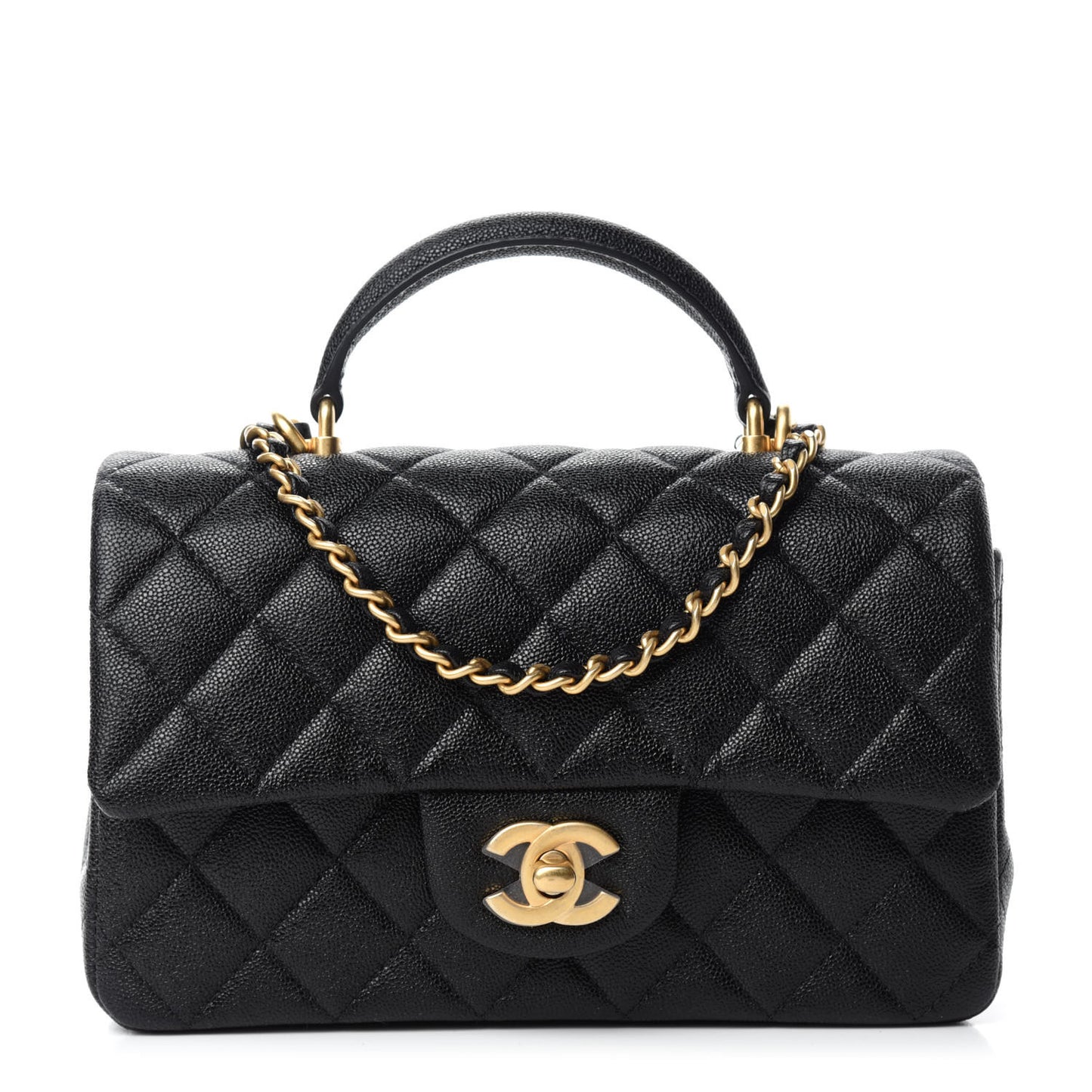Caviar Quilted Mini Top Handle Rectangular Flap Black