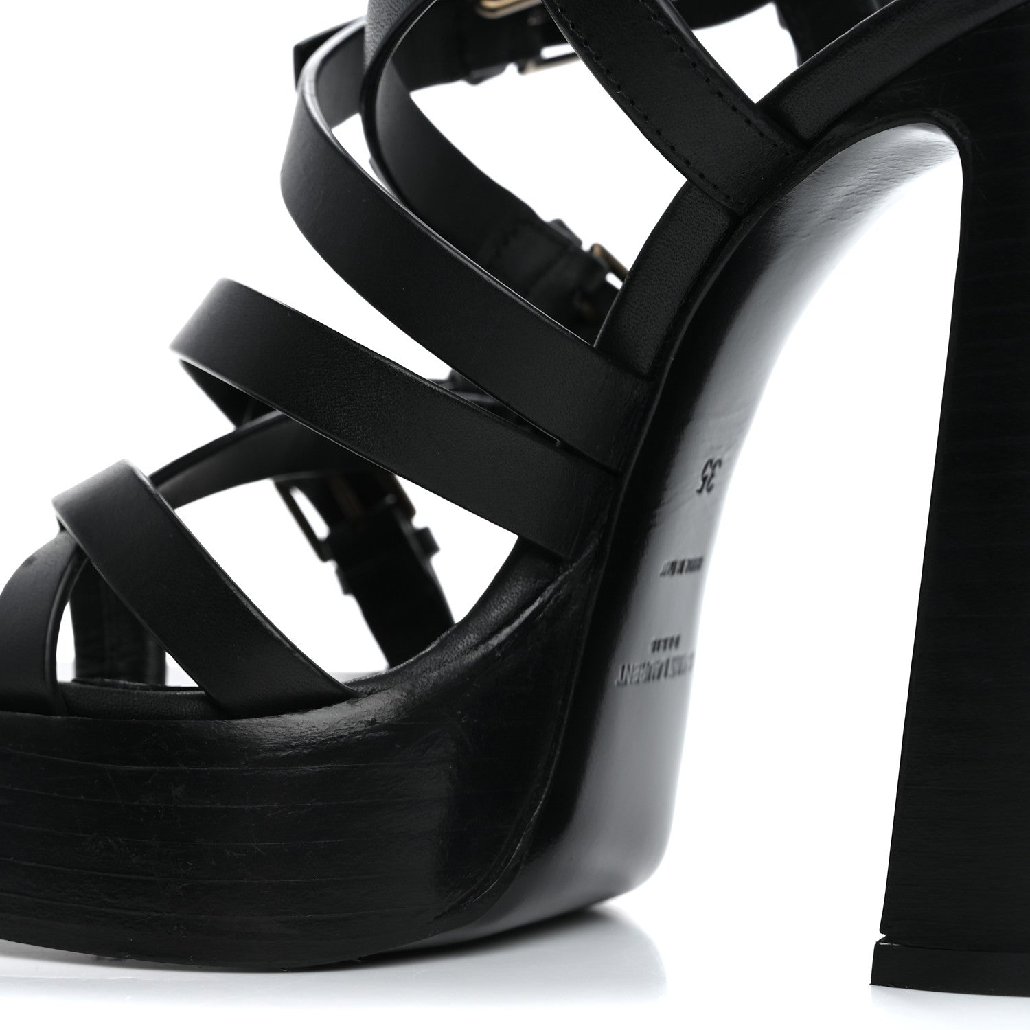 Saint Laurent Calfskin 105 Platz Platform Sandals 35 Black 10 of 14