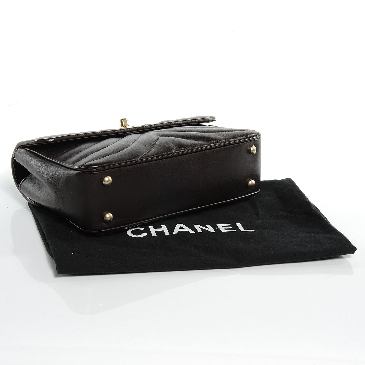 Lambskin Small Chevron Flap Dark Brown
