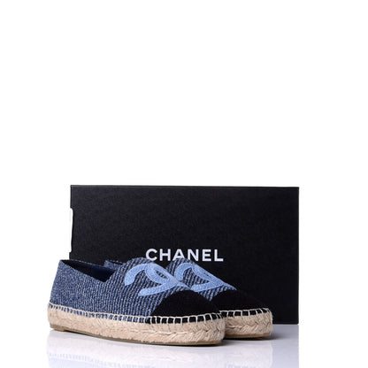Chanel Cotton Tweed CC Espadrilles 38 Blue Ecru Black 11 of 11