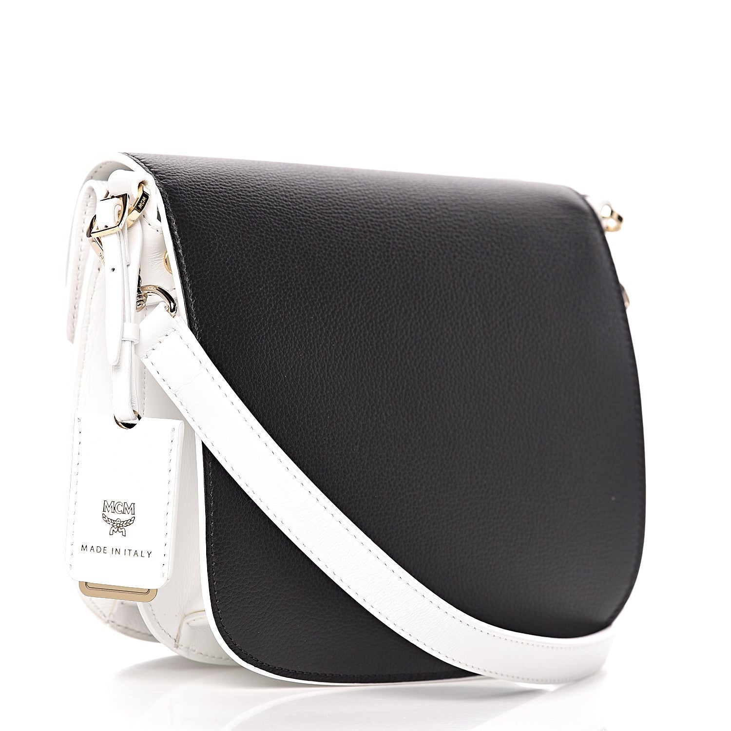 MCM Visetos Calfskin Small Patricia Crossbody Bag Cognac Black White 3 of 11