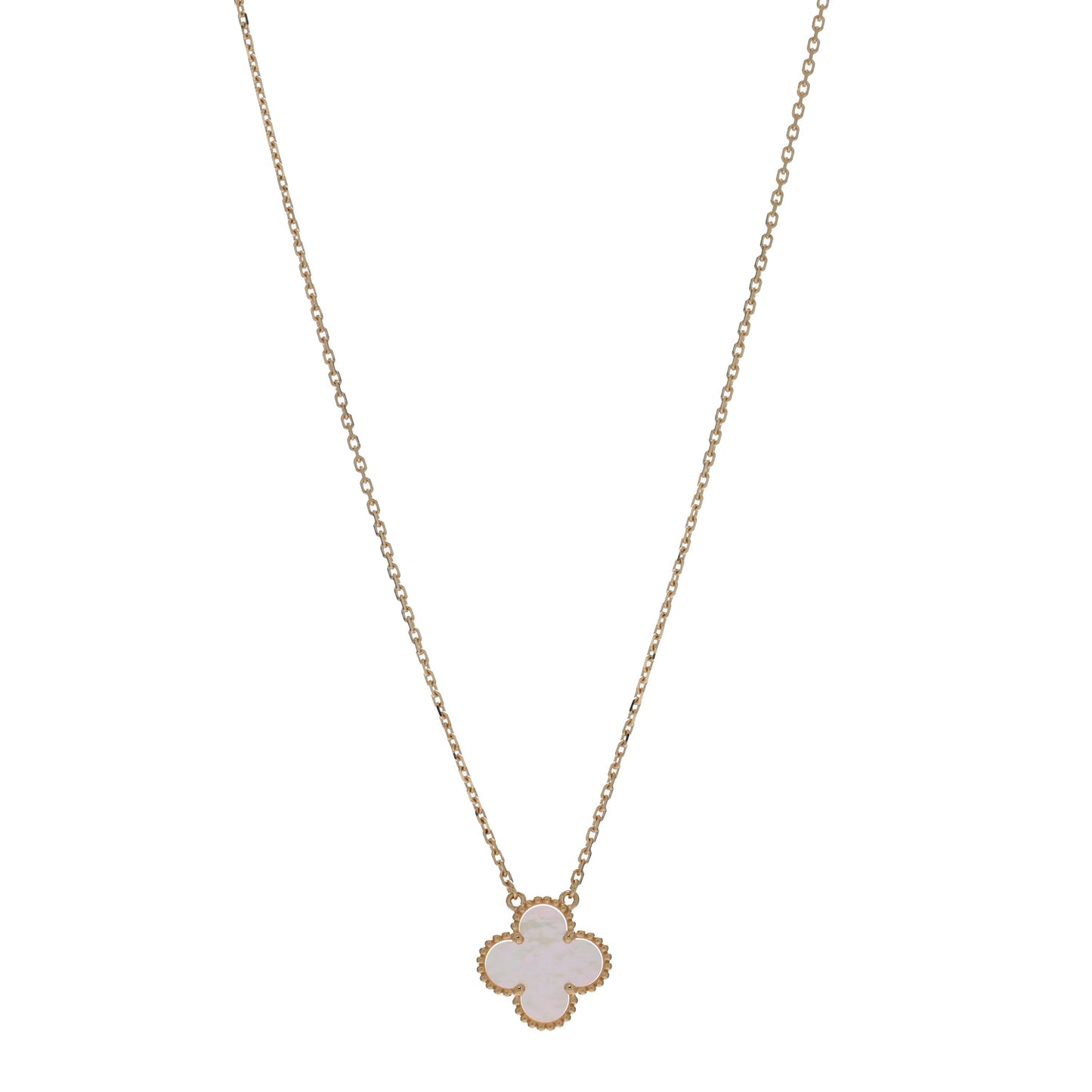 18K Yellow Gold Mother of Pearl Vintage Alhambra Pendant Necklace