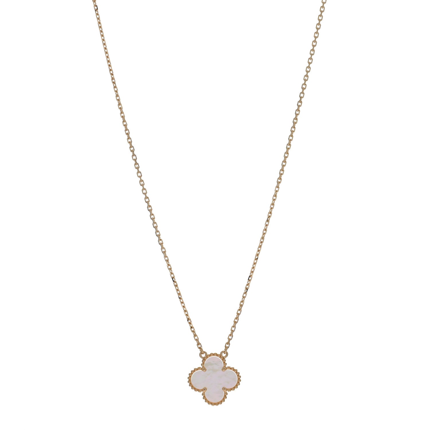Van Cleef & Arpels 18K Yellow Gold Mother of Pearl Vintage Alhambra Pendant Necklace 1 of 4