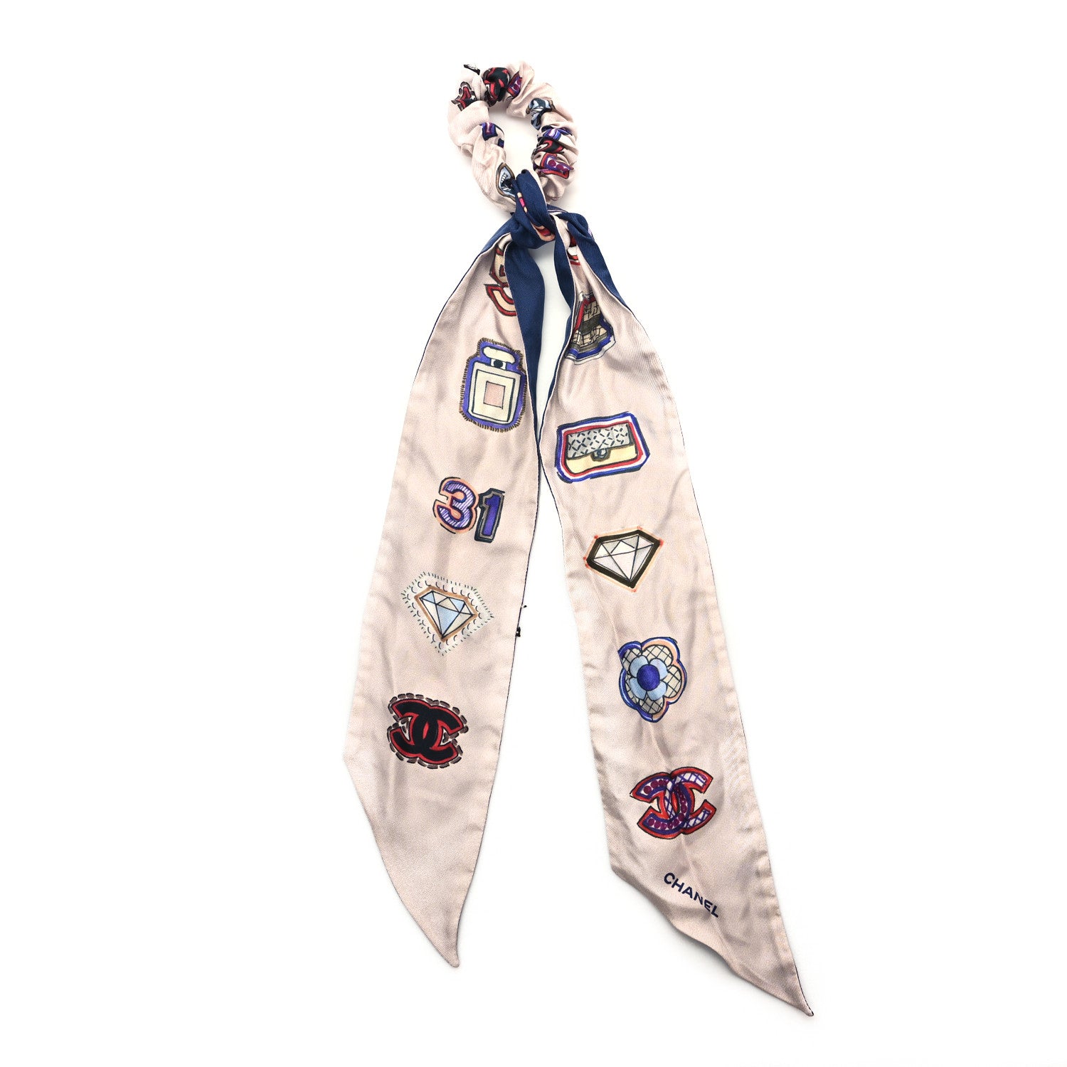Chanel Silk CC Scrunchie and Scarf Hair Tie Set Blue Multicolor 2 of 3