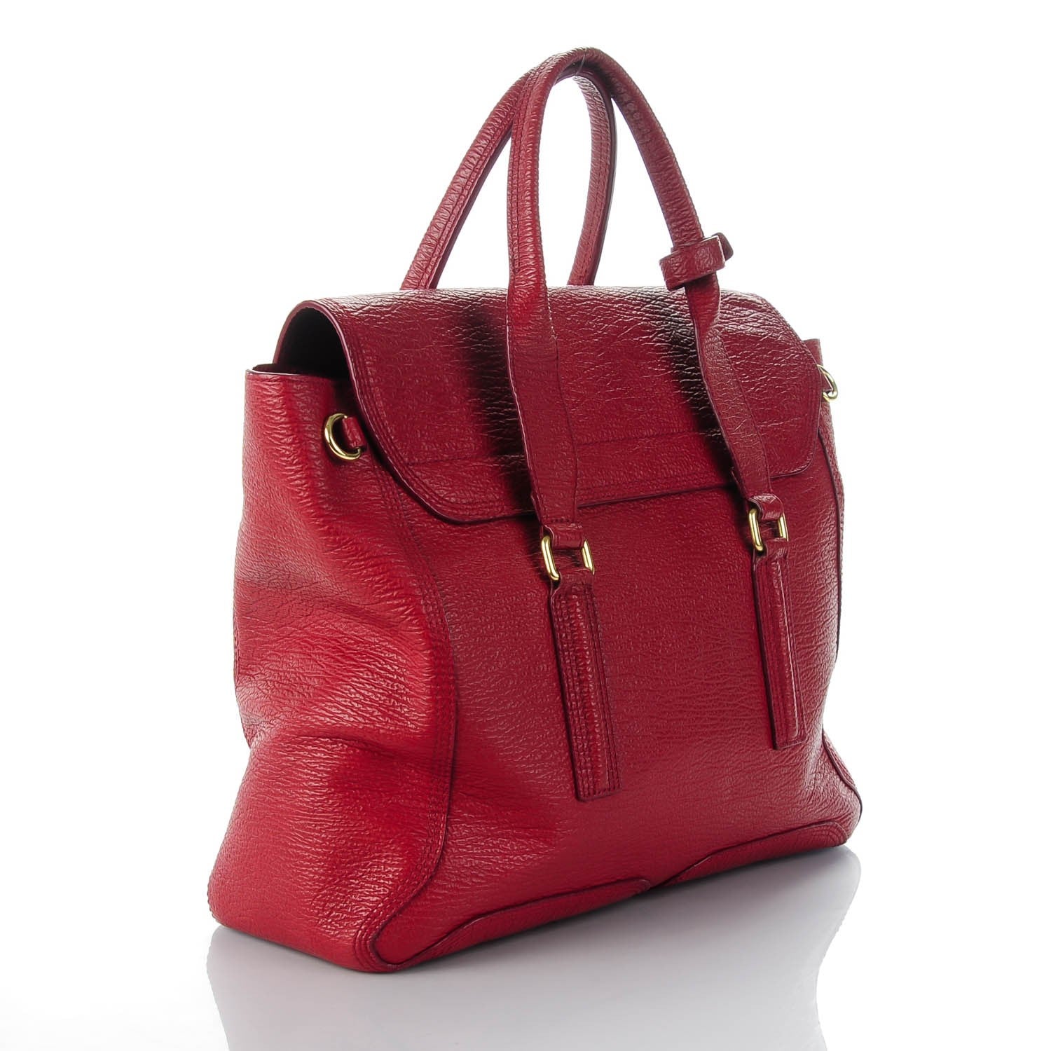 3.1 Phillip Lim 3.1 Textured Calfskin Large Pashli Satchel Crimson 3 of 7