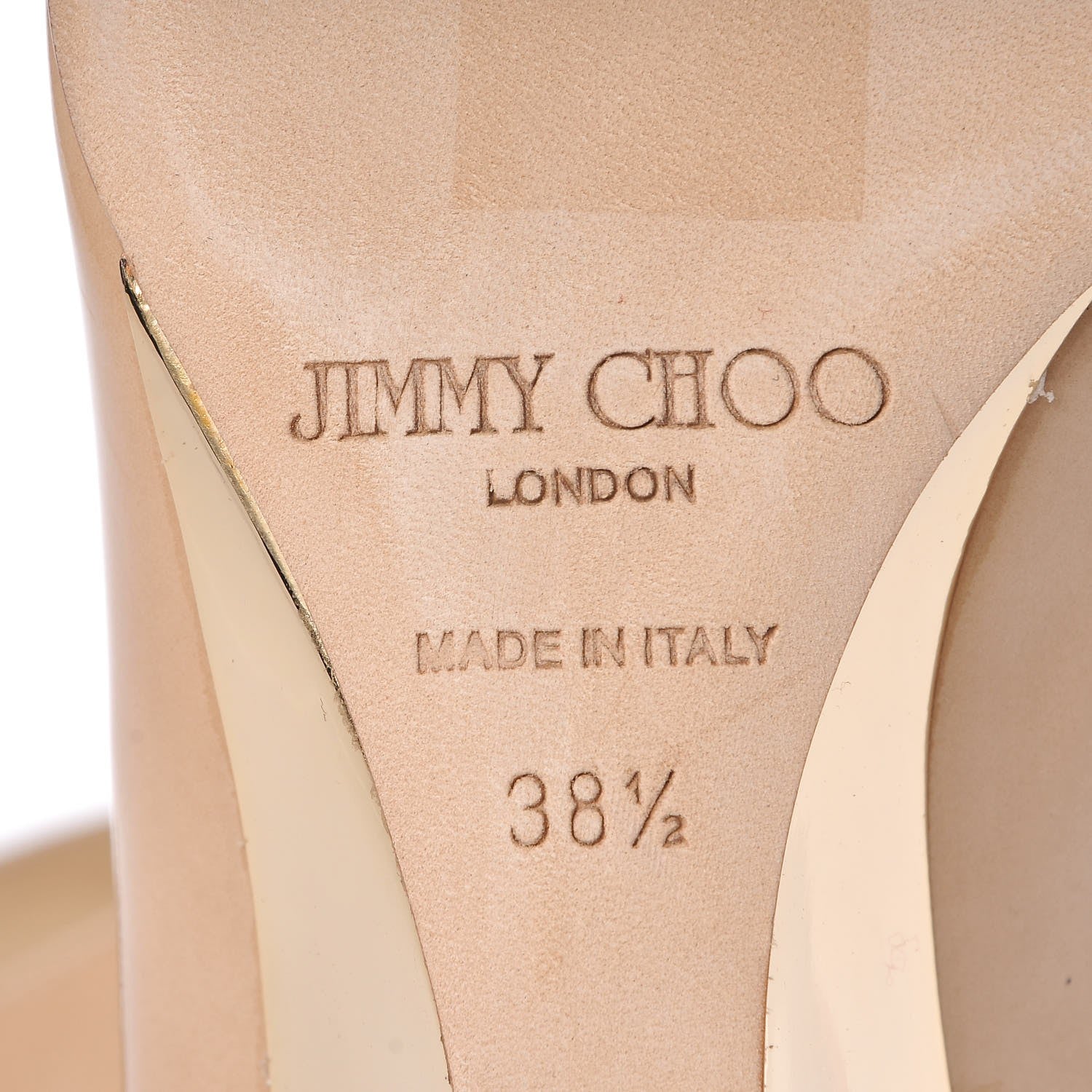 Jimmy Choo Patent Bergen Peep Toe Low Wedge Pumps 38.5 Beige 8 of 12