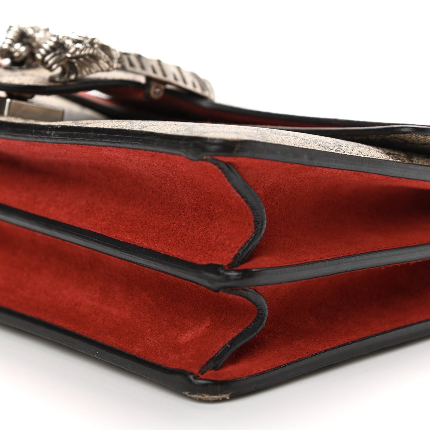 GG Supreme Monogram Suede Small Dionysus Shoulder Bag Beige Ebony Vulcanic Red