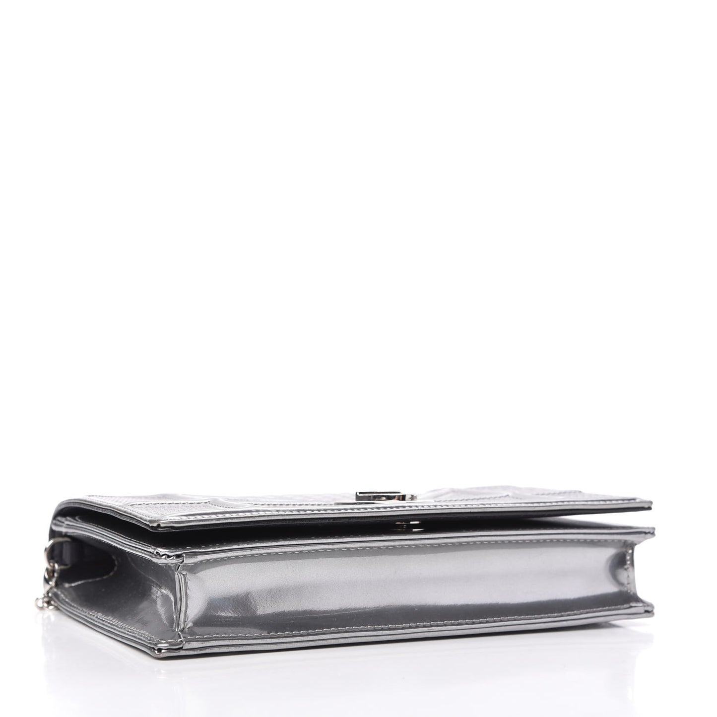 Metallic Patent Micro-Cannage Diorama Wallet on Chain Pouch Silver