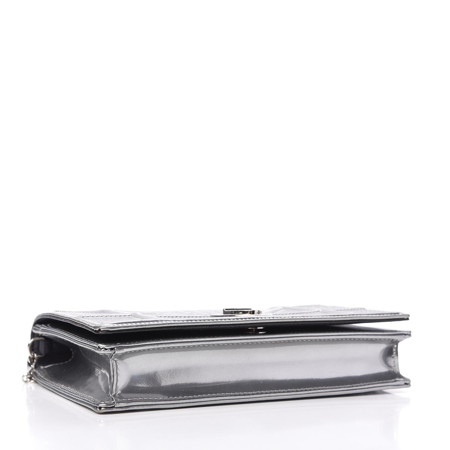 Christian Dior Metallic Patent Micro-Cannage Diorama Wallet on Chain Pouch Silver 4 of 11