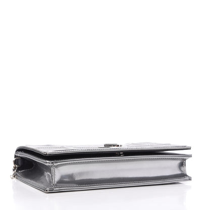 Christian Dior Metallic Patent Micro-Cannage Diorama Wallet on Chain Pouch Silver 4 of 11