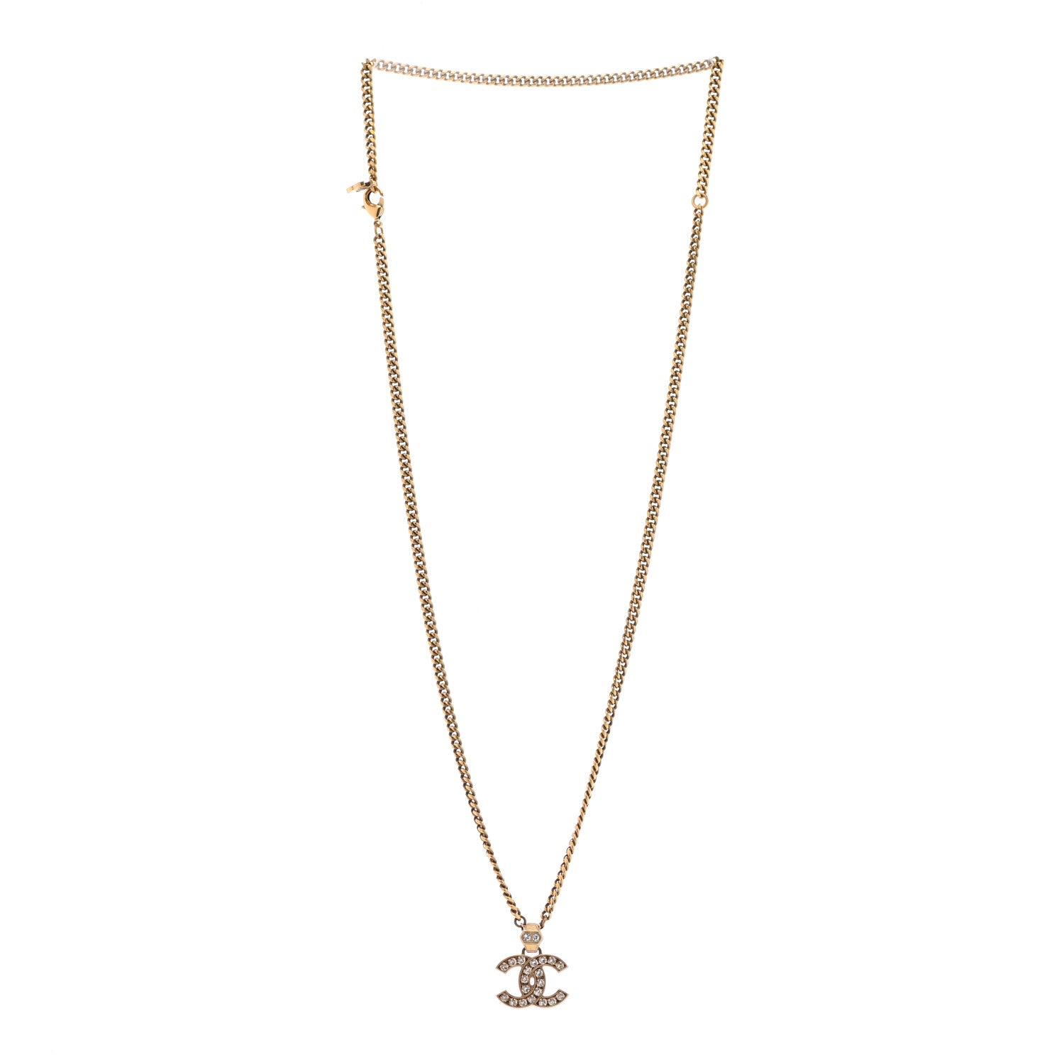 Chanel Crystal CC Pendant Necklace Gold 3 of 7