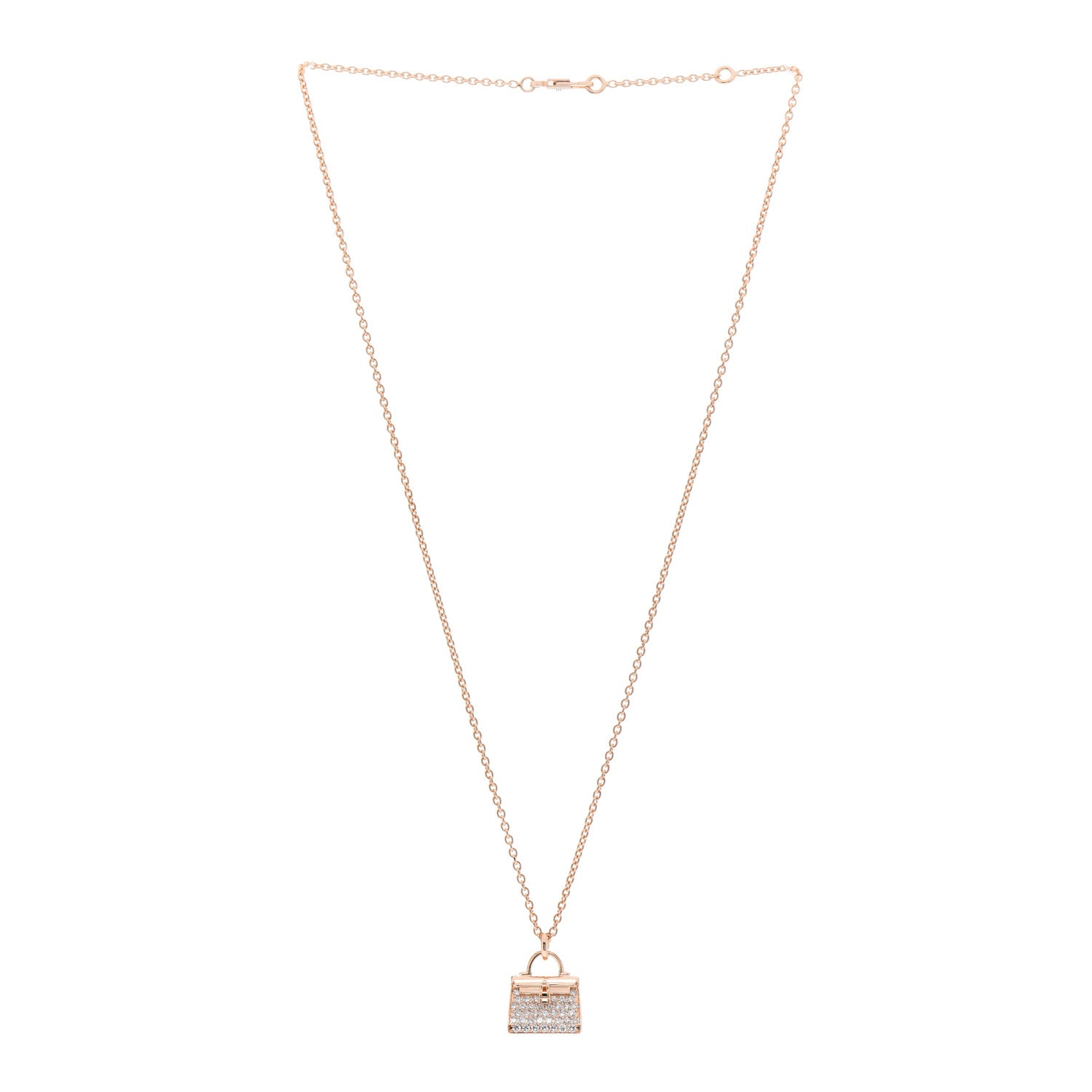 Hermes 18K Rose Gold Diamond Kelly Amulettes Pendant Necklace 3 of 5