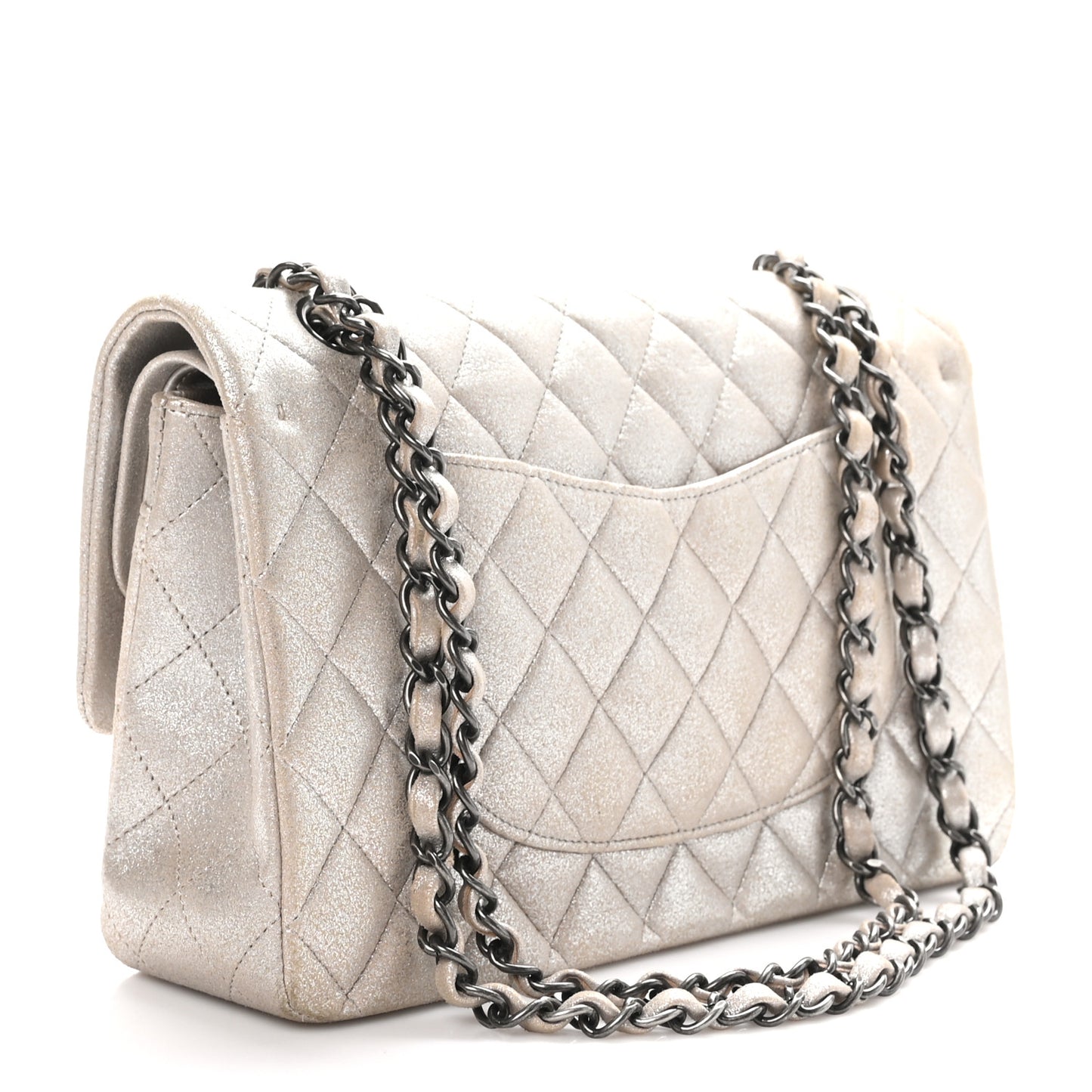 Iridescent Calfskin Medium Double Flap Light Gold