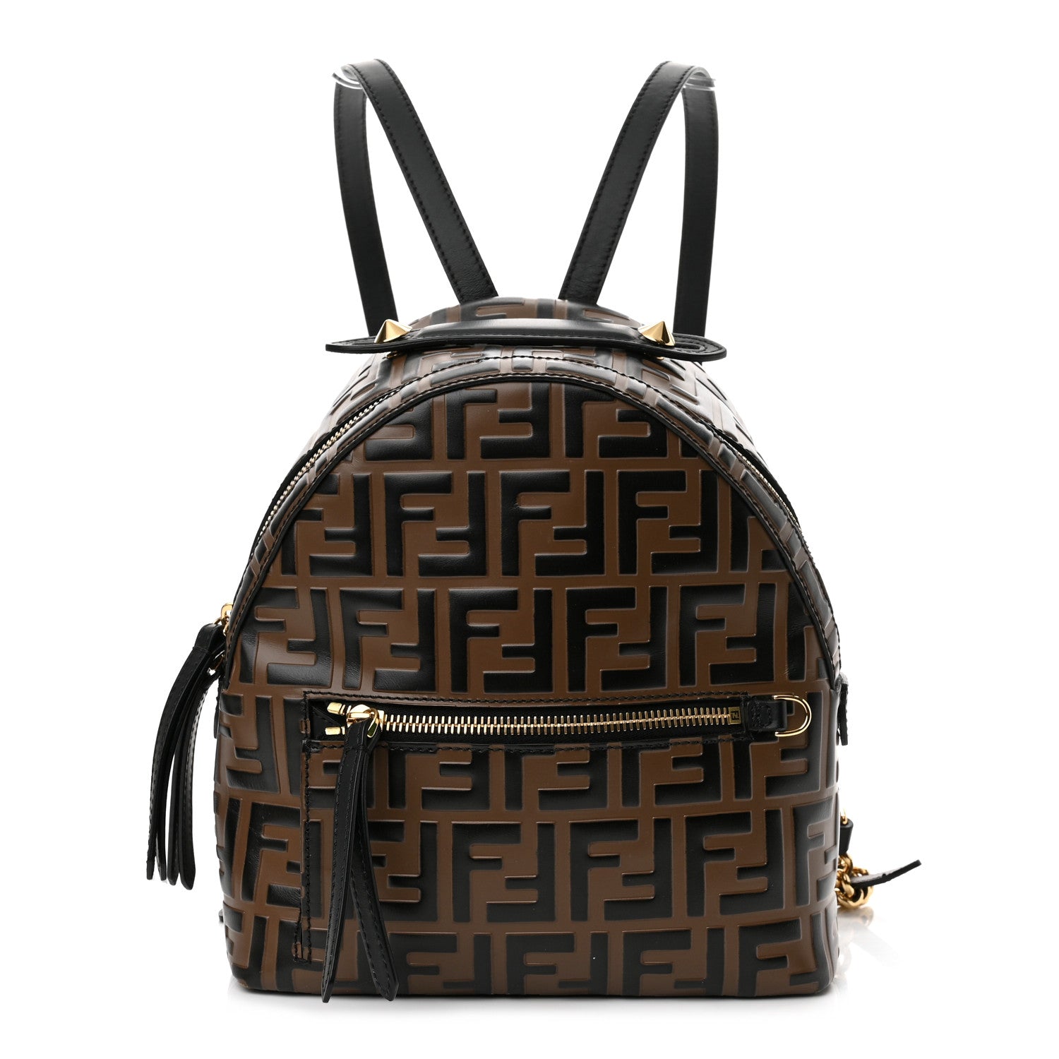 Fendi Vitello Bi-Color FF 1974 Embossed Mini Backpack Maya Black 1 of 9