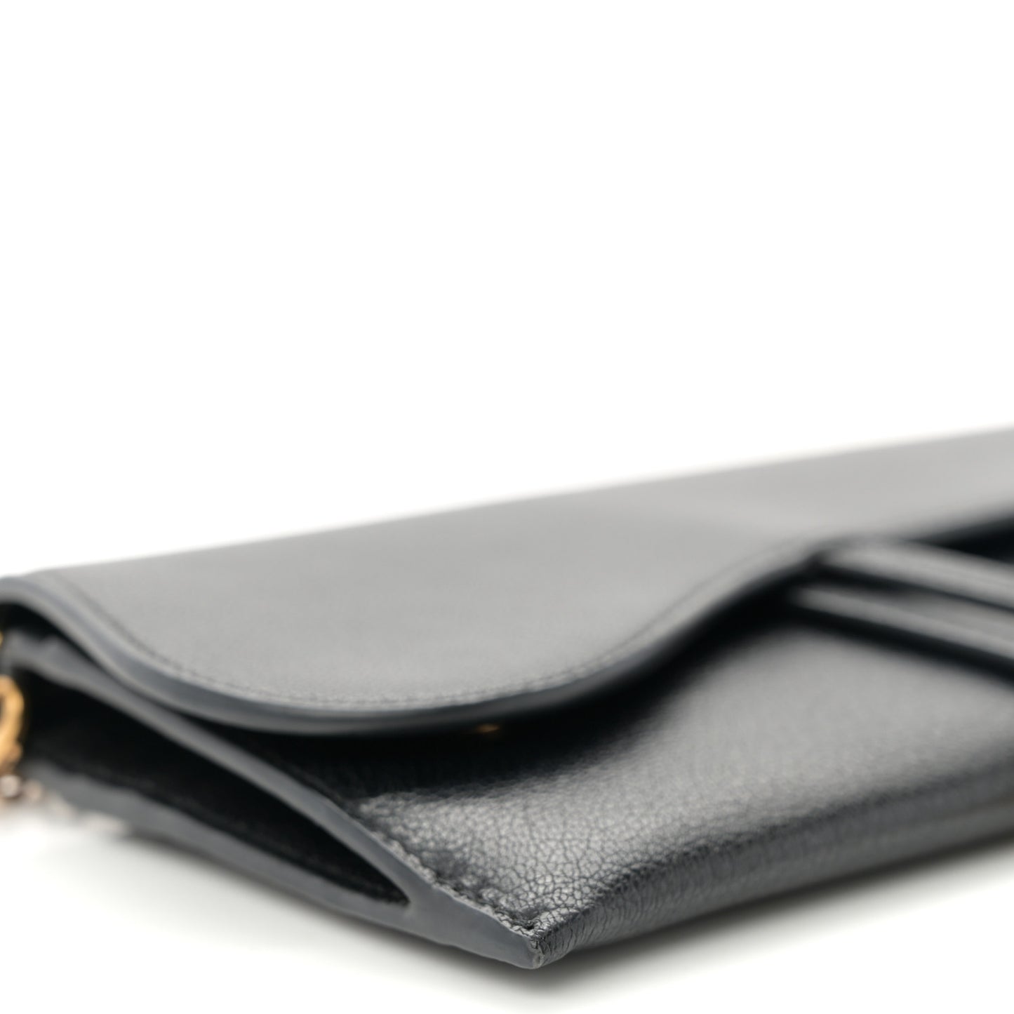 Goatskin Saddle Long Wallet With Chain Black