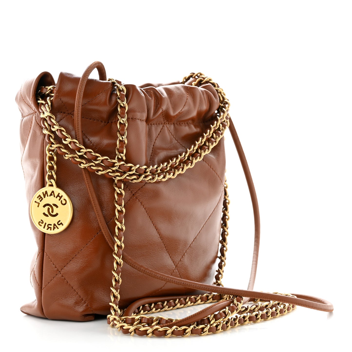 Shiny Calfskin Quilted Mini Chanel 22 Light Brown