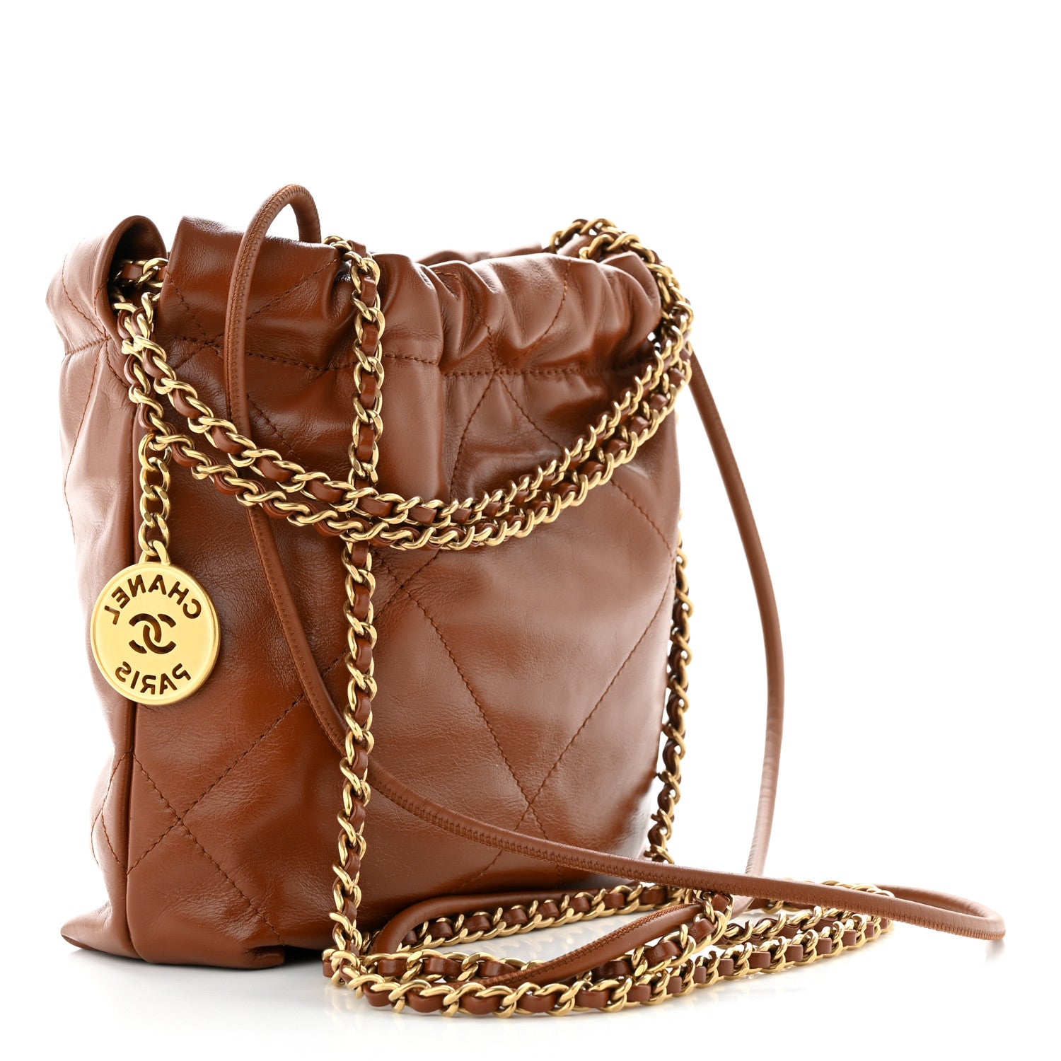 Chanel Shiny Calfskin Quilted Mini Chanel 22 Light Brown 3 of 10
