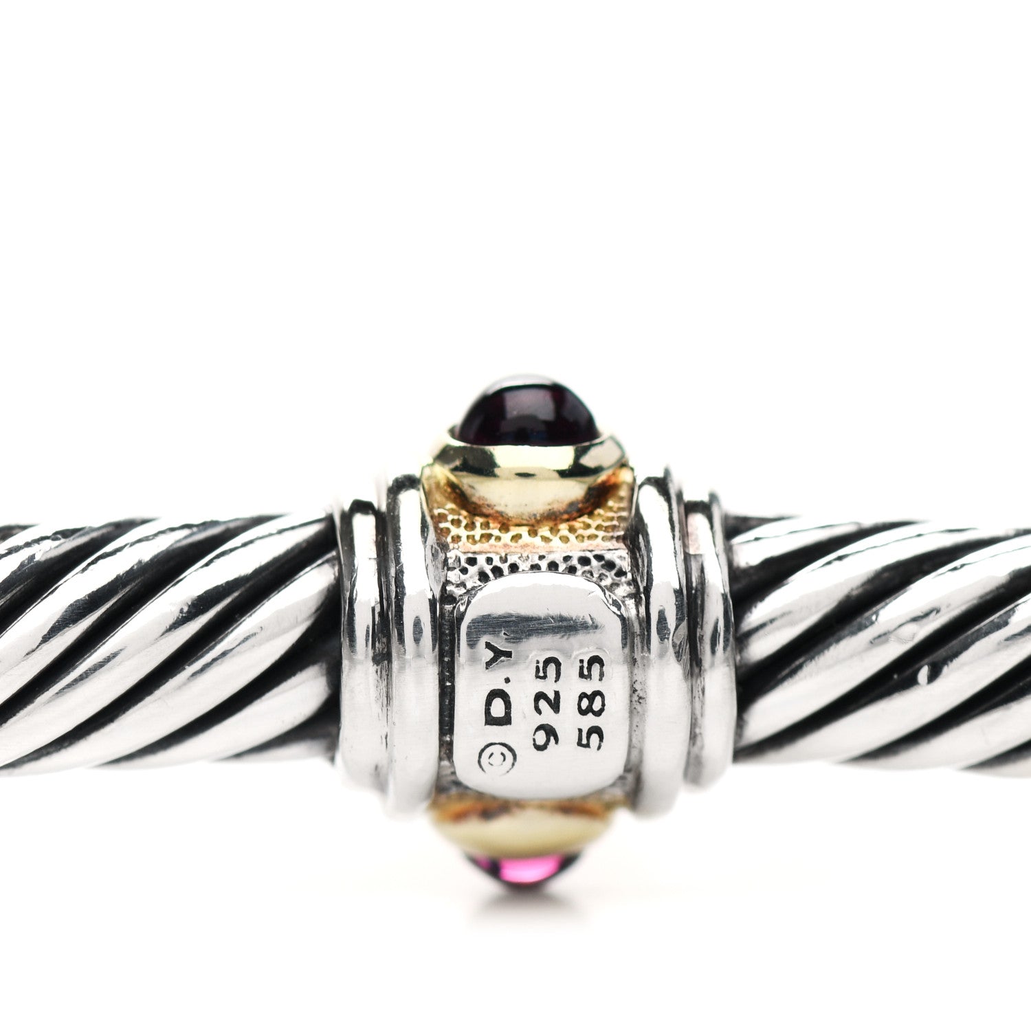 David Yurman Sterling Silver 14K Yellow Gold Citrine Rhodolite Garnet 5mm Cable Renaissance Station Bracelet 4 of 4