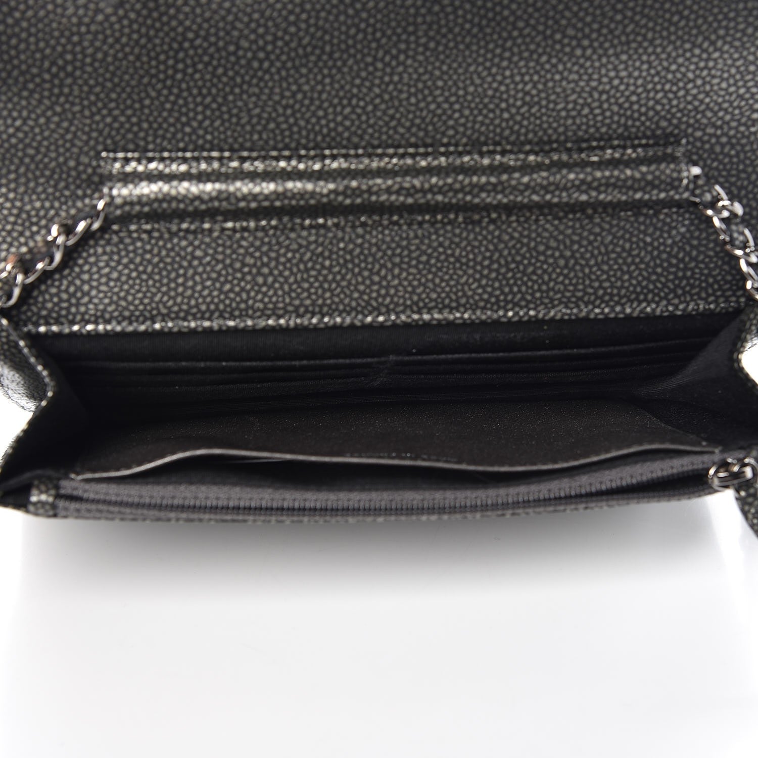 Chanel Metallic Caviar Timeless CC Wallet On Chain WOC Dark Silver 6 of 9