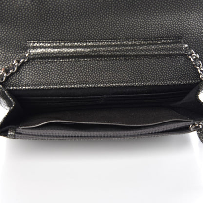 Chanel Metallic Caviar Timeless CC Wallet On Chain WOC Dark Silver 6 of 9