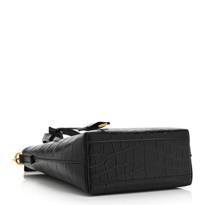 Saint Laurent Calfskin Crocodile Embossed Paris Mini Toy Shopper Tote Black 4 of 10