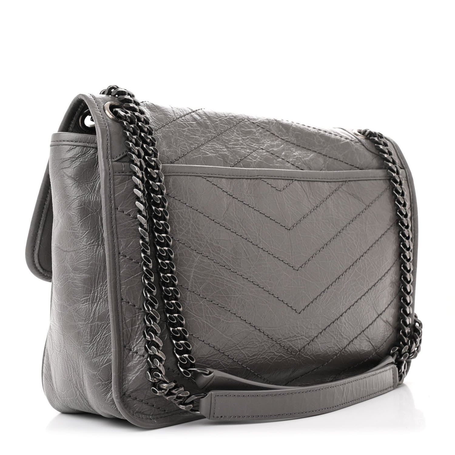 Saint Laurent Crinkled Calfskin Matelasse Monogram Medium Niki Chain Satchel Fog 3 of 10