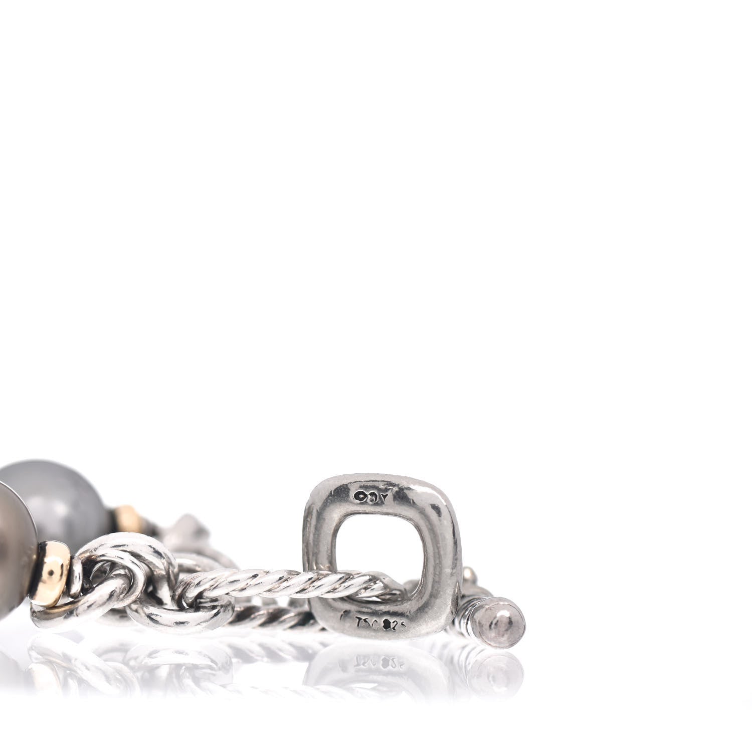 David Yurman Sterling Silver 18K Yellow Gold Tahitian Pearl 10mm Figaro Bracelet 4 of 6