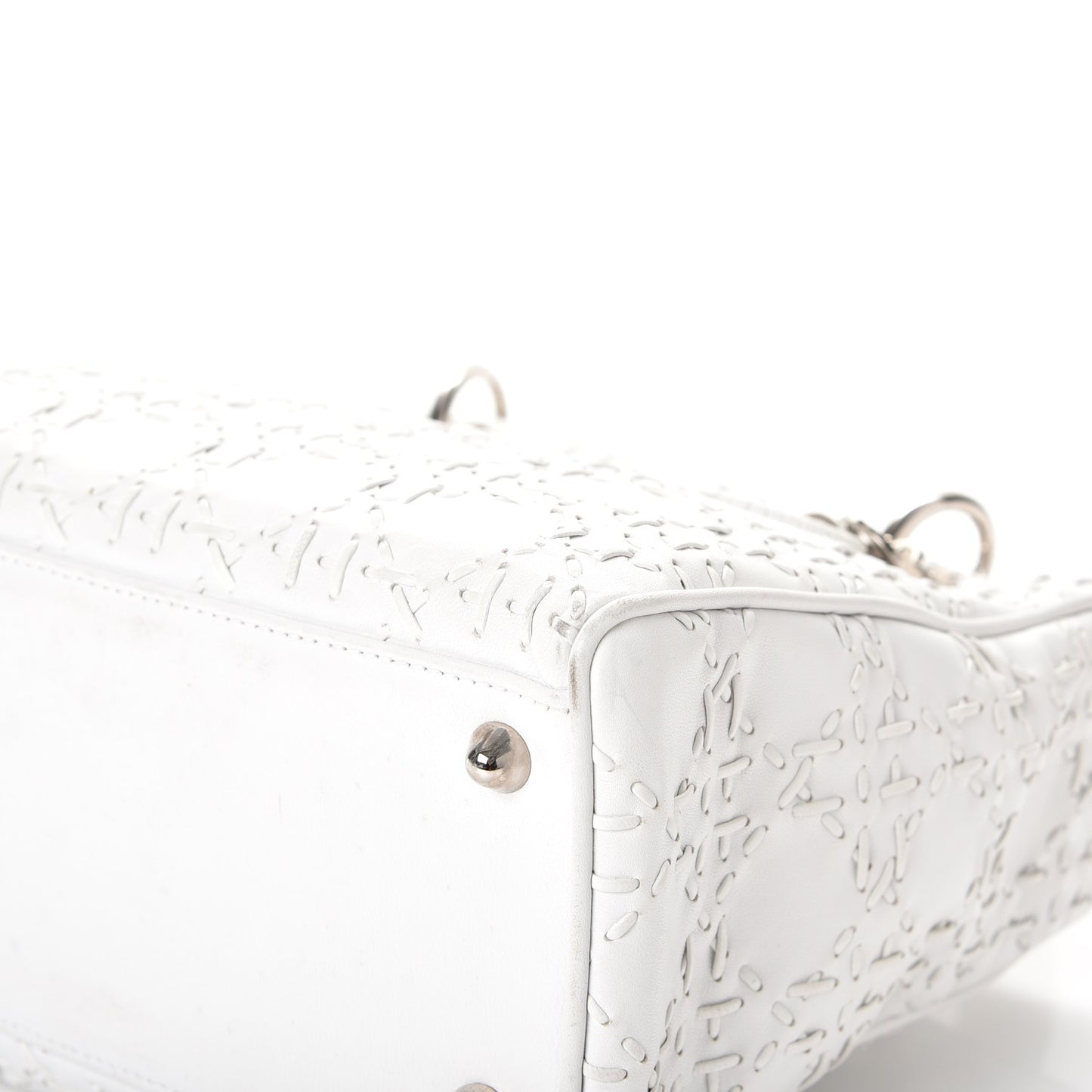 Lambskin Stitched Woven Medium Lady Dior White