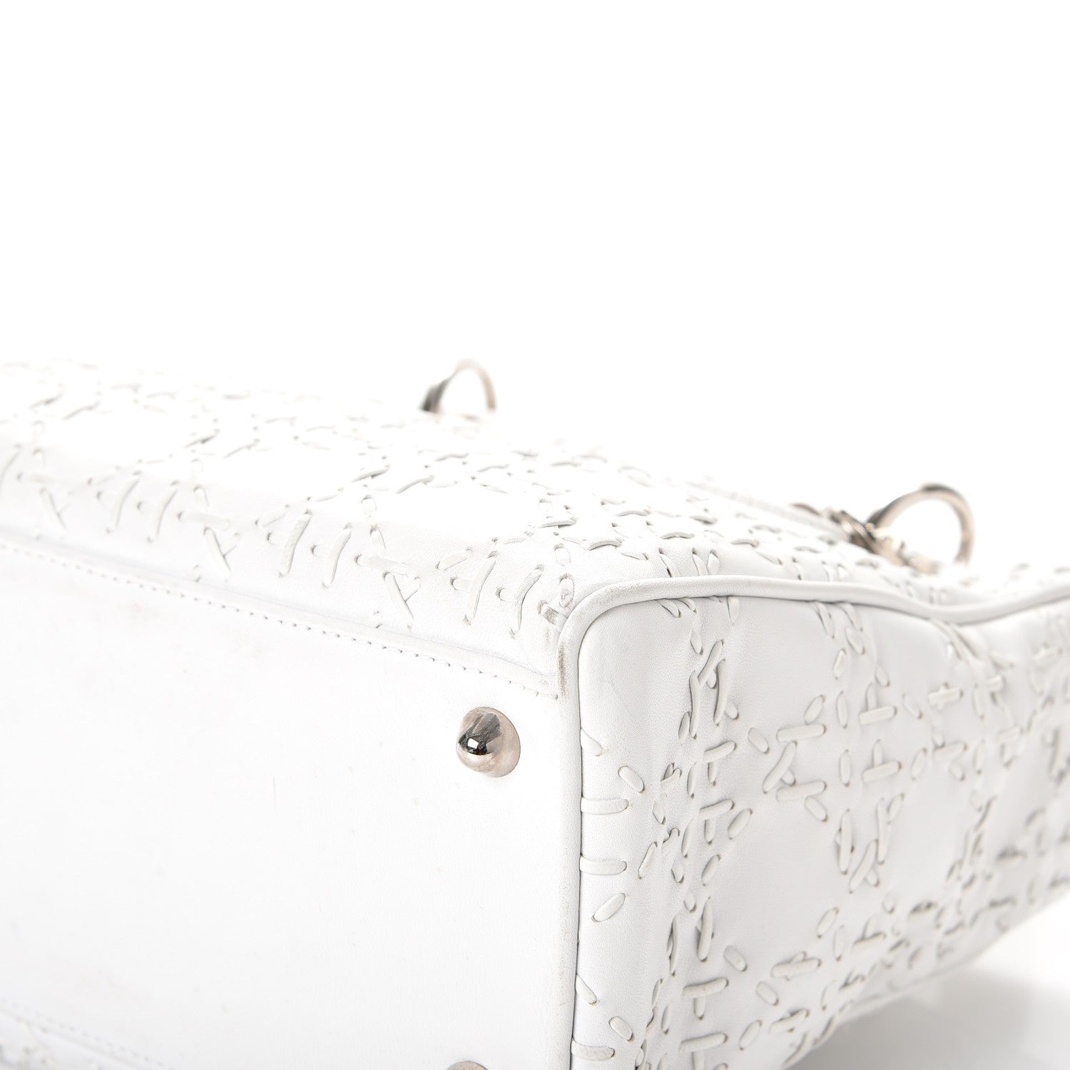 Christian Dior Lambskin Stitched Woven Medium Lady Dior White 15 of 16