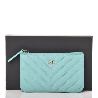 Chanel Caviar Chevron Quilted Small Cosmetic Case Light Blue 10 of 10