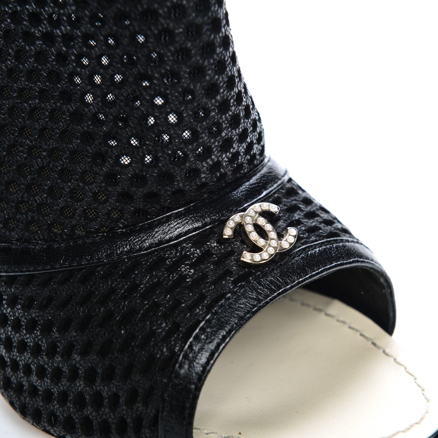 Mesh CC Peep Toe Ankle Boots 38.5 Black