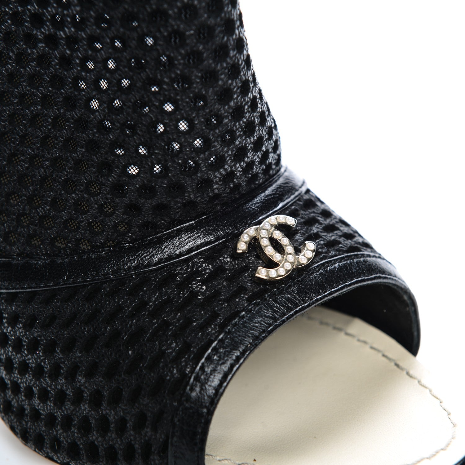 Chanel Mesh CC Peep Toe Ankle Boots 38.5 Black 7 of 7
