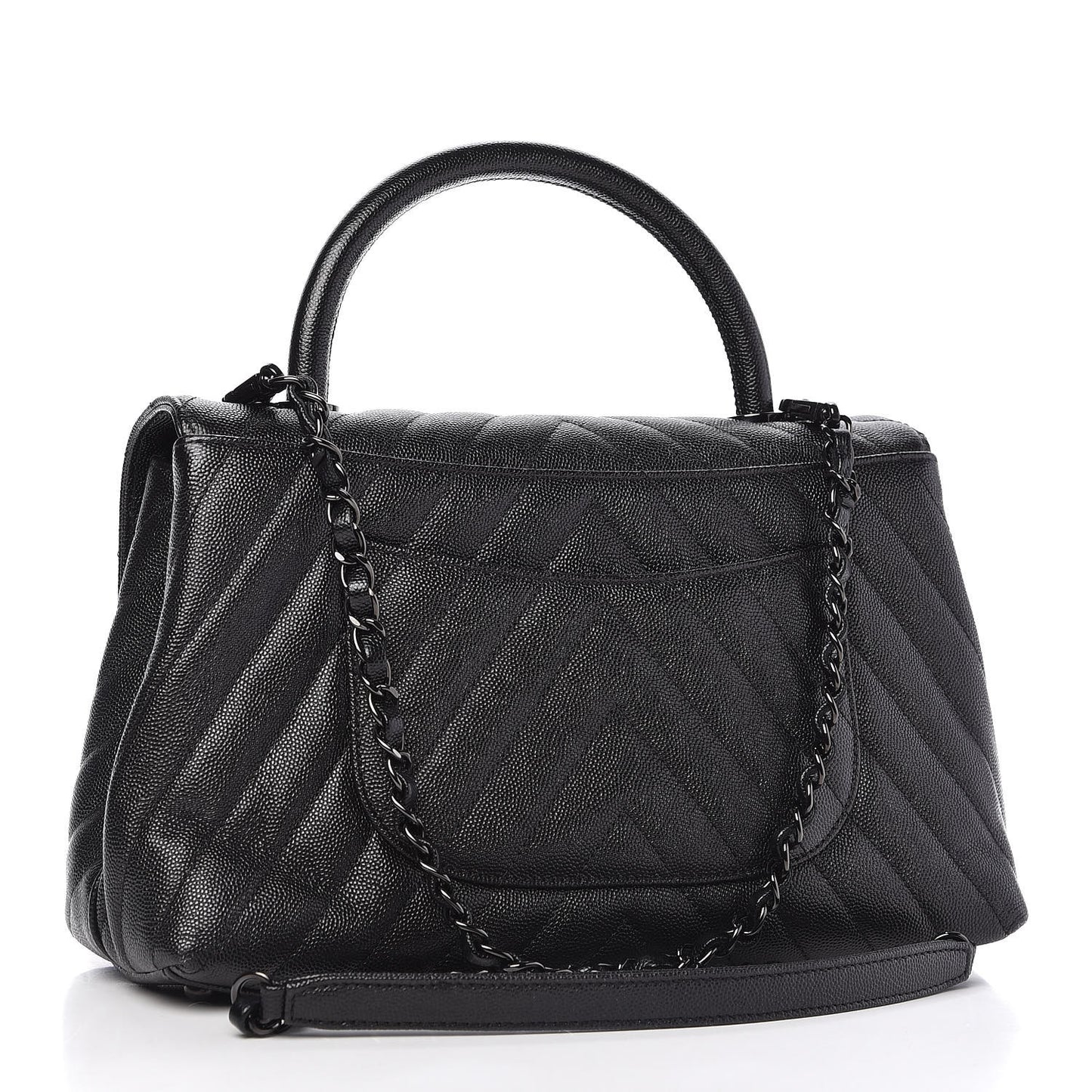 Caviar Chevron Quilted Small Coco Handle Flap So Black