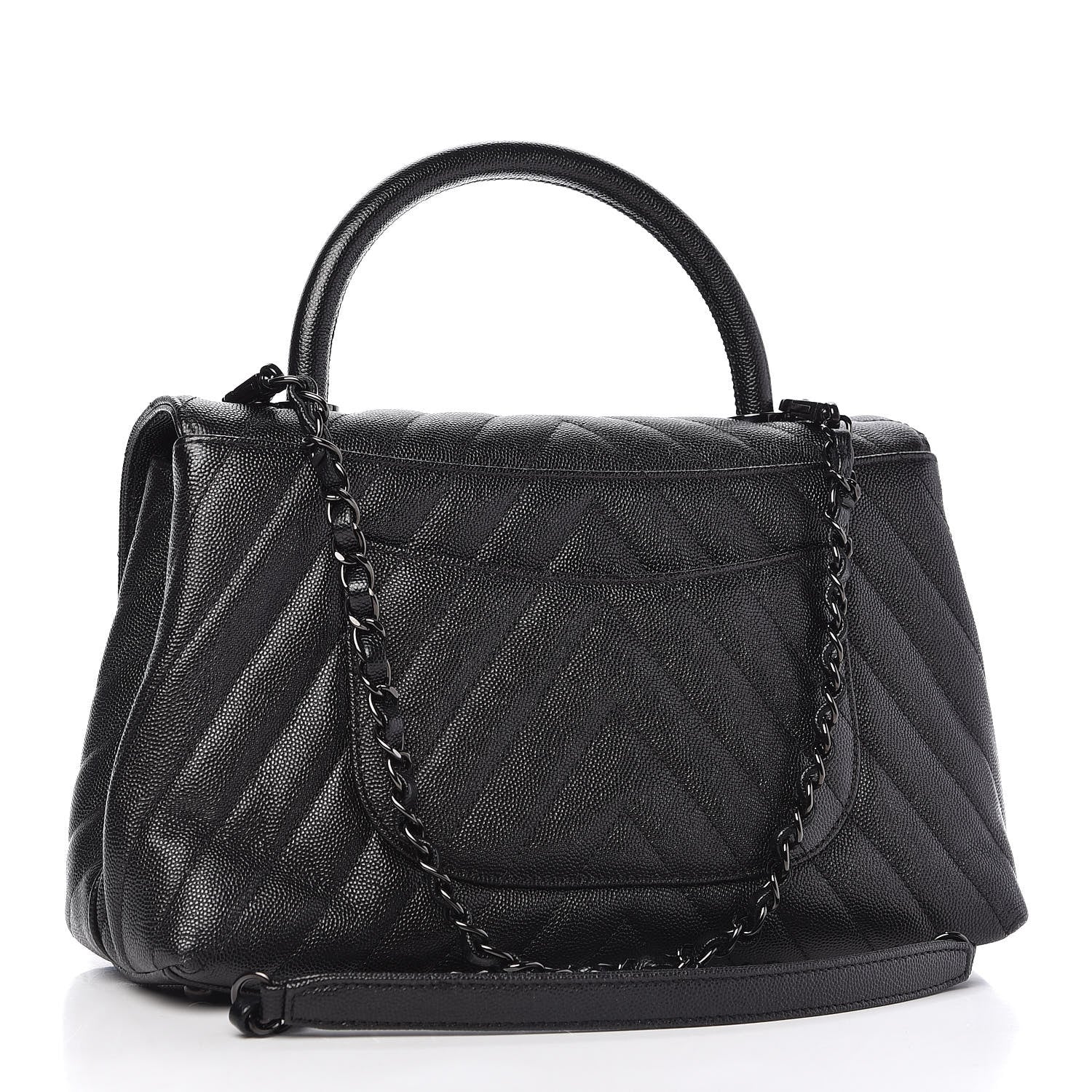 Chanel Caviar Chevron Quilted Small Coco Handle Flap So Black 3 of 11