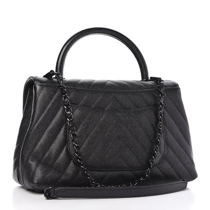 Chanel Caviar Chevron Quilted Small Coco Handle Flap So Black 3 of 11