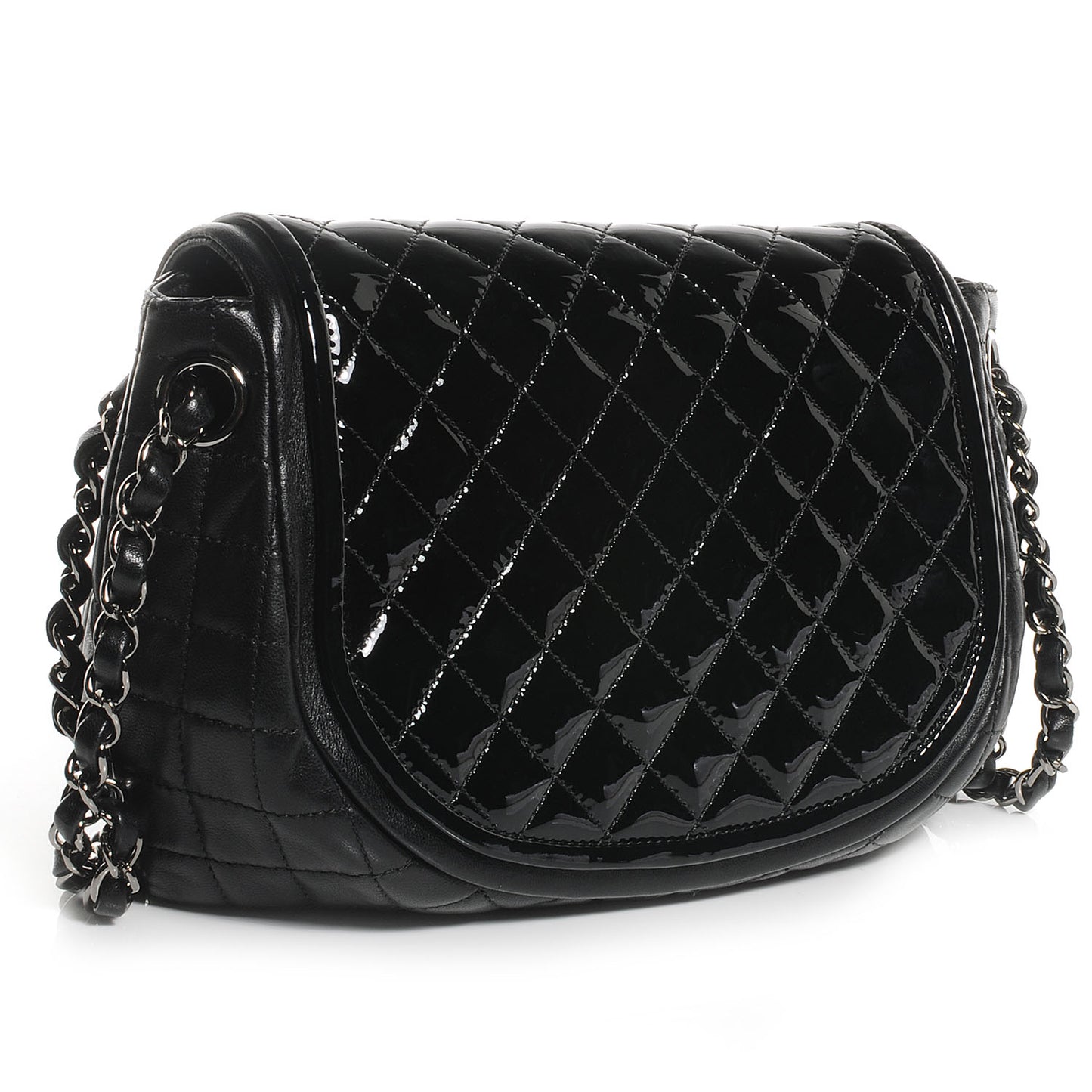 Lambskin Patent Classic Twist Crescent Flap Bag Black