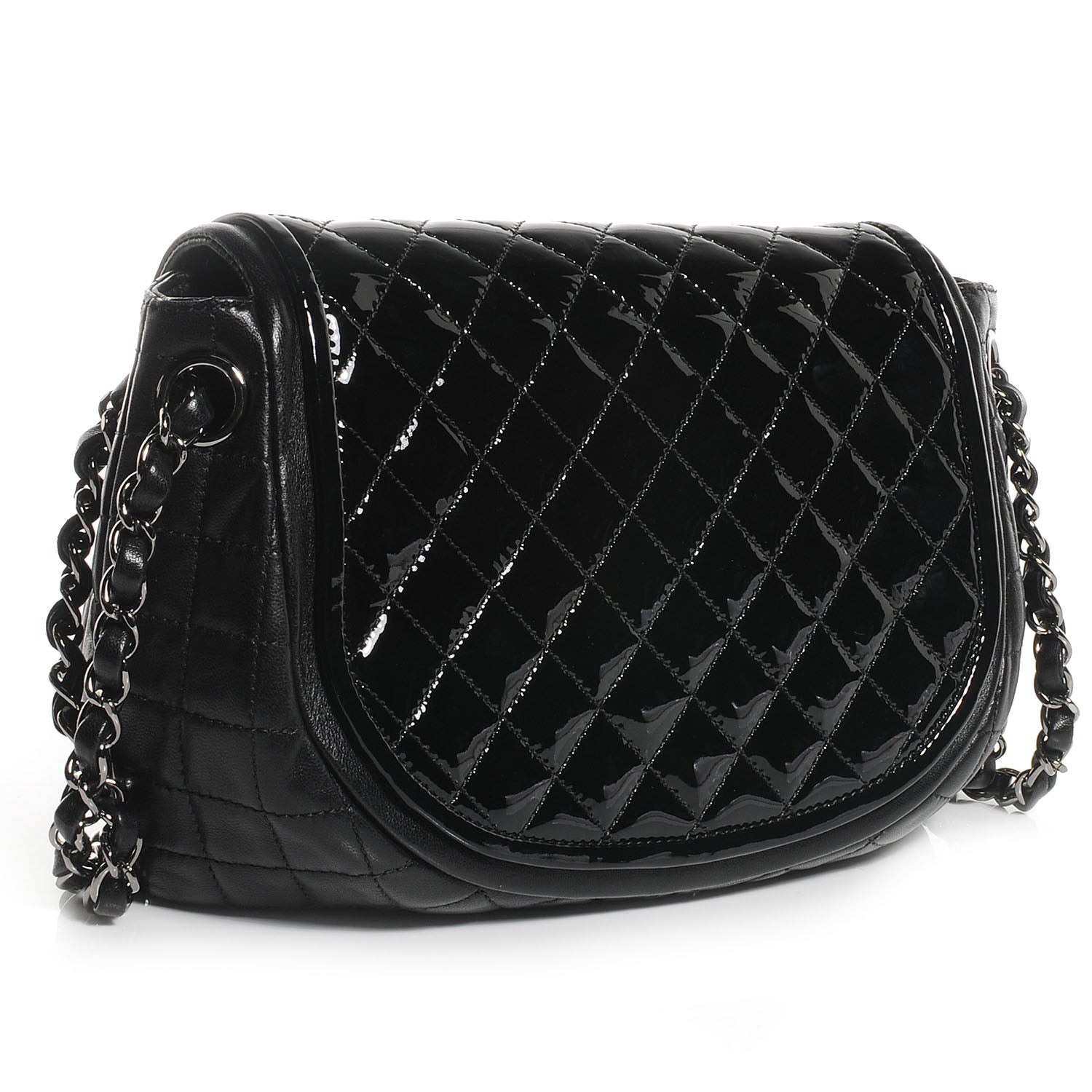 Chanel Lambskin Patent Classic Twist Crescent Flap Bag Black 3 of 9