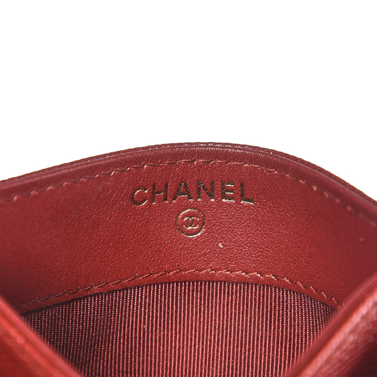 Metallic Caviar Quilted Card Holder Dark Red