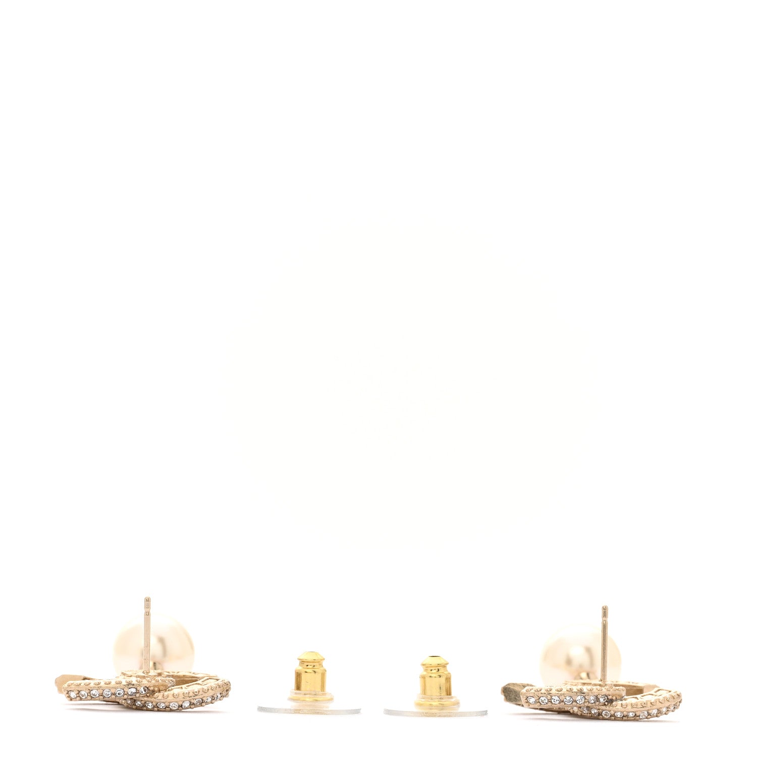 Chanel Crystal Pearl CC Drop Earrings Gold 3 of 5