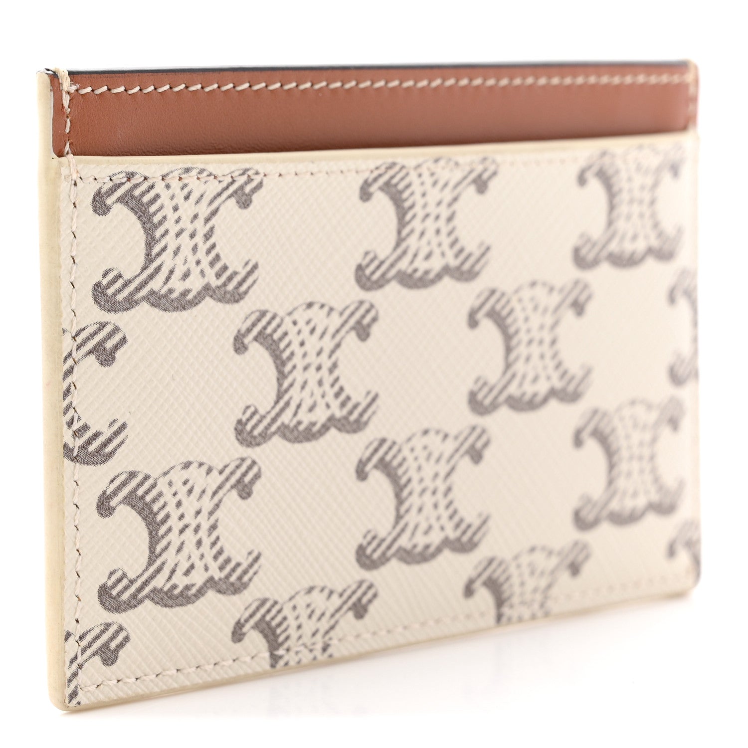 Celine Triomphe Canvas Calfskin Card Holder White Tan 3 of 6