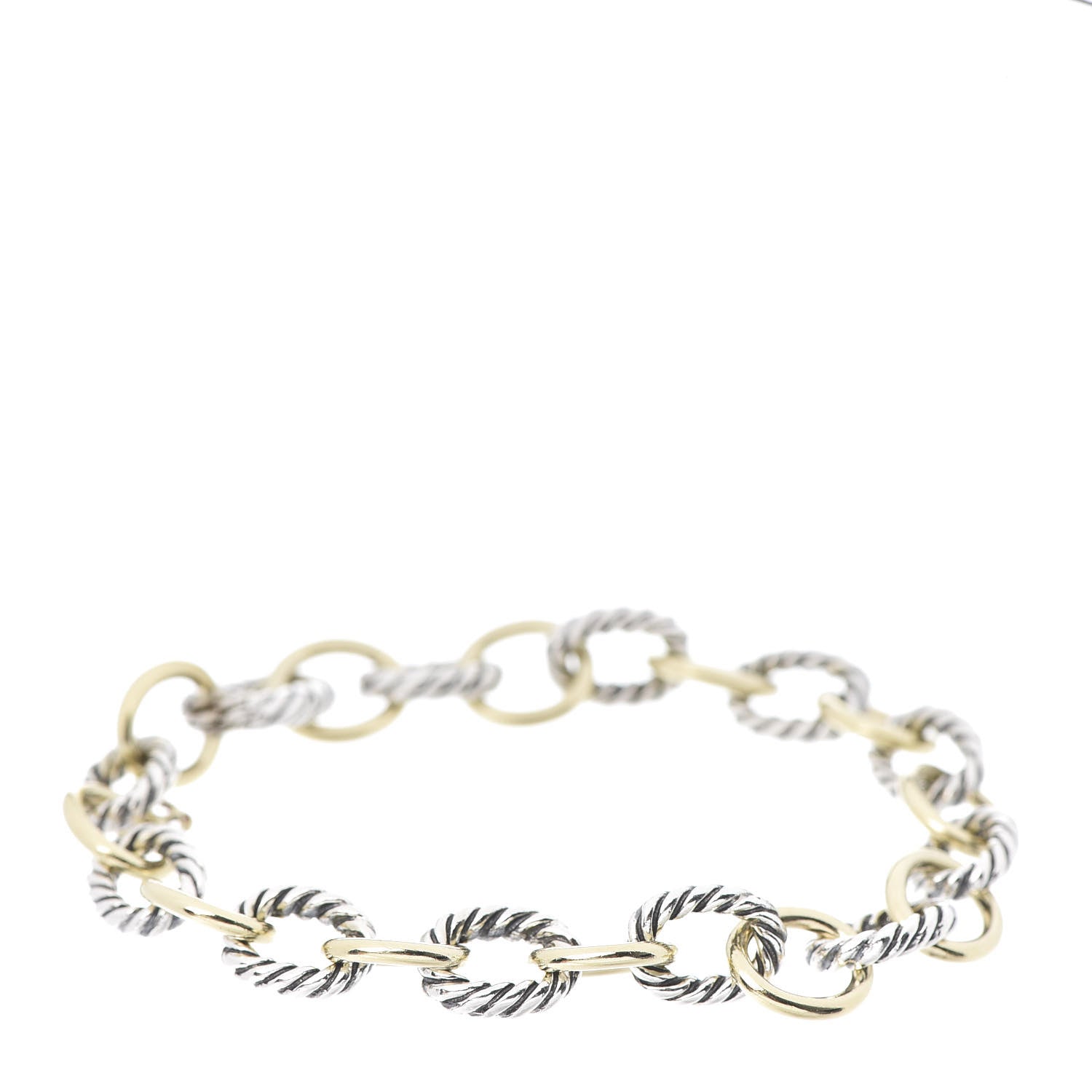 David Yurman Sterling Silver 18K Yellow Gold 10mm Medium Oval Link Bracelet 1 of 4