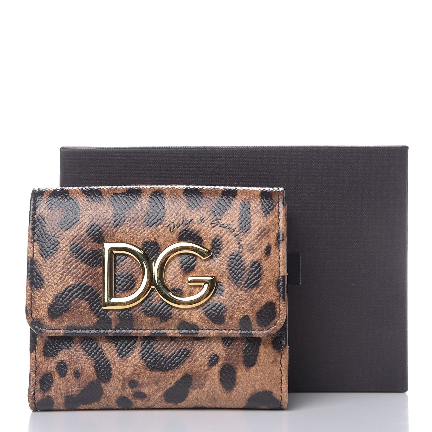 Dauphine Leopard Printed Logo French Flap Wallet Black