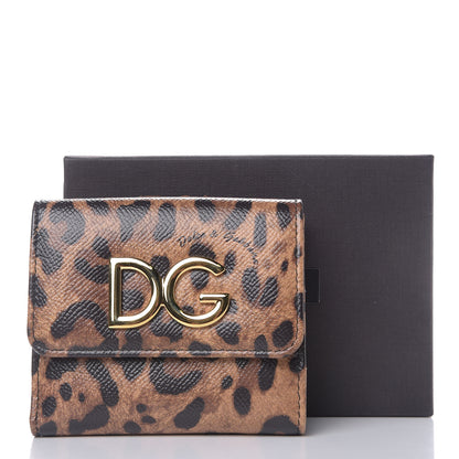 Dolce & Gabbana Dauphine Leopard Printed Logo French Flap Wallet Black 7 of 7